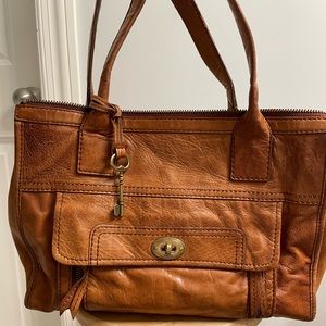 Fossil brand vintage-inspired camel colored leather satchel